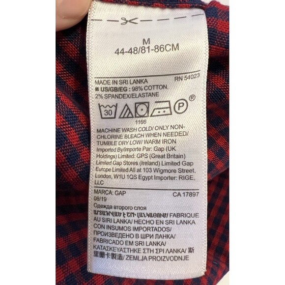 GAP Red/Blue Gingham Check Long Sleeve Button Down Shirt Standard Fit Stretch M - Picture 6 of 6